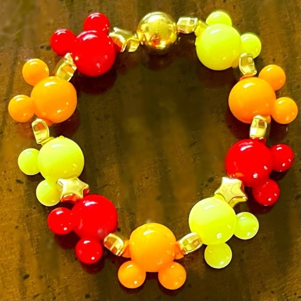Stretch Bracelet w/ Mickey Mouse Charms & Gold Star Beads!